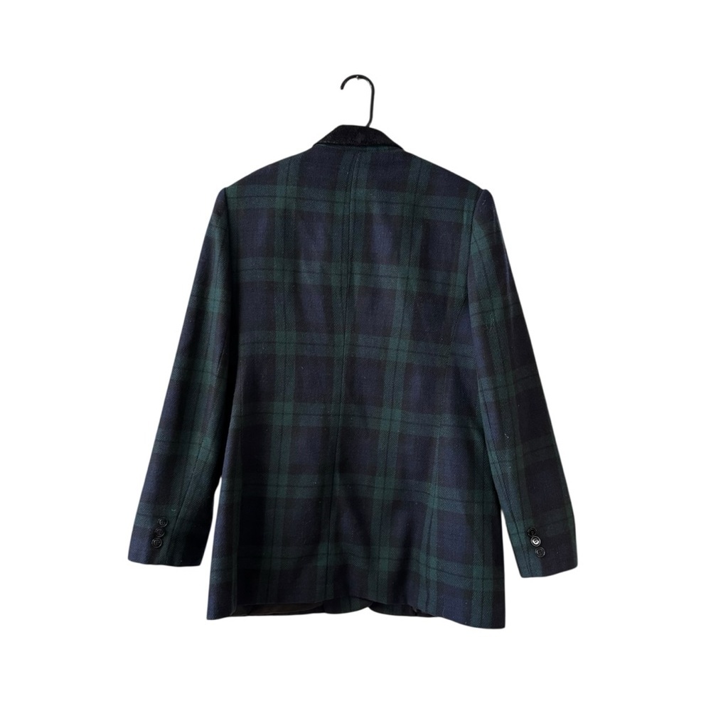 Vintage Plaid Blazer Jacket Velvet Collar Size 10 Blue Green Holidays Festive - Picture 3 of 10